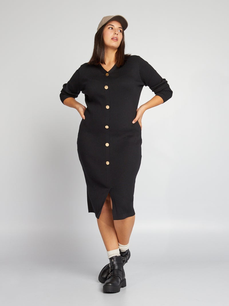 Robe mi-longue tricot ultra-stretch noir - Kiabi