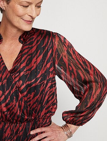 Robe mi-longue volantée effet cache-coeur