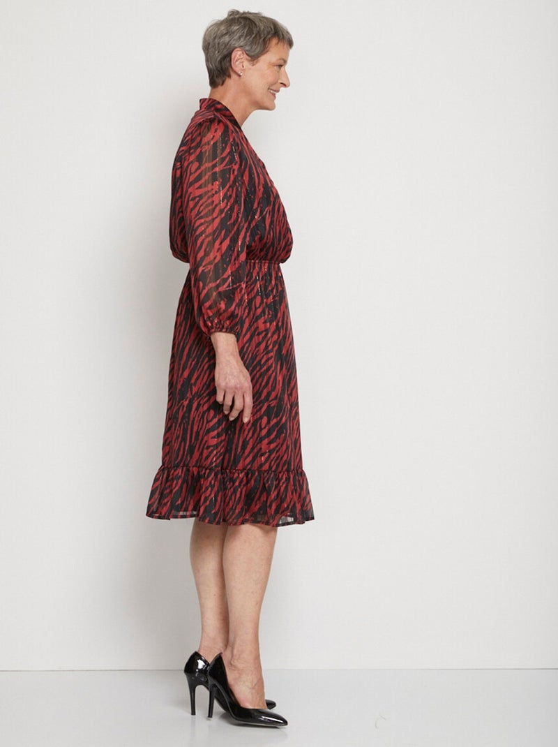 Robe mi-longue volantée effet cache-coeur Rouge - Kiabi