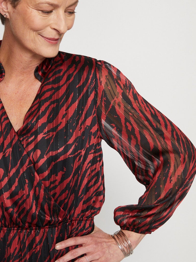 Robe mi-longue volantée effet cache-coeur Rouge - Kiabi