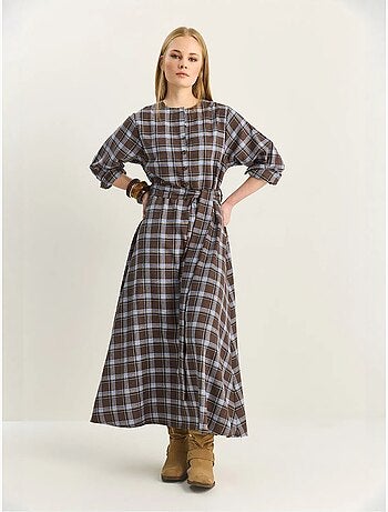 Robe midi à carreaux luci avec ceinture lucci