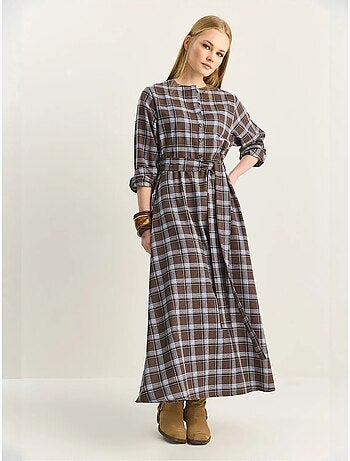 Robe midi à carreaux luci avec ceinture lucci