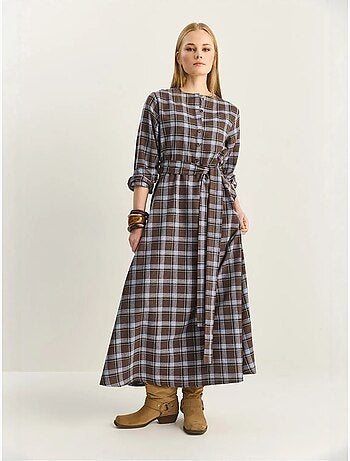 Robe midi à carreaux luci avec ceinture lucci