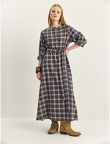 Robe midi à carreaux luci avec ceinture lucci