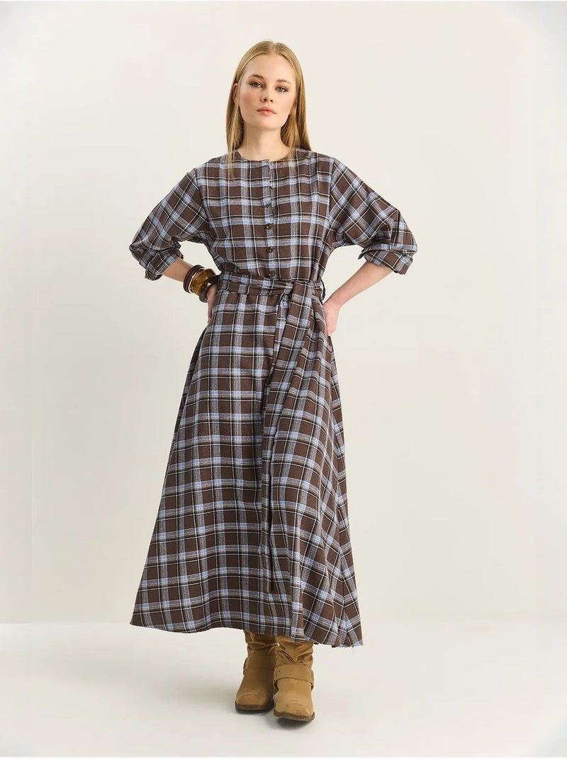 Robe midi à carreaux luci avec ceinture lucci Marron - Kiabi