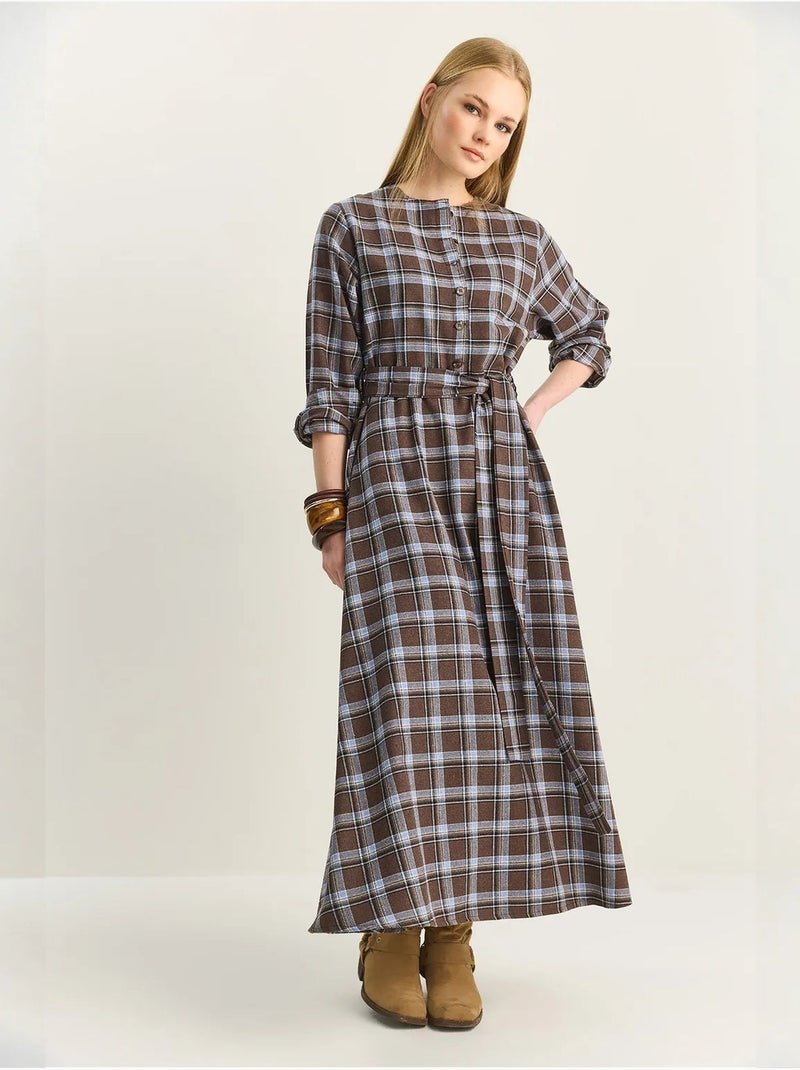 Robe midi à carreaux luci avec ceinture lucci Marron - Kiabi