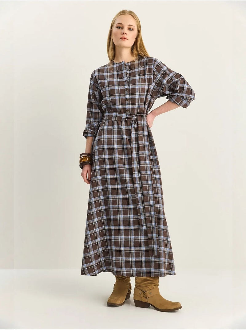 Robe midi à carreaux luci avec ceinture lucci Marron - Kiabi