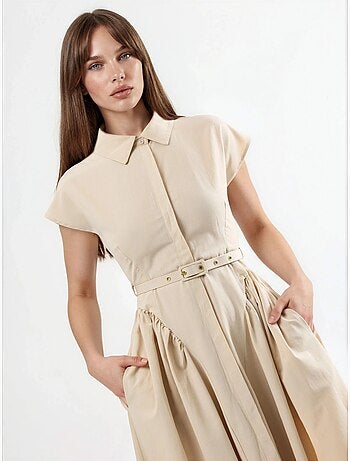 Robe midi à ceinture avec col chemise busem