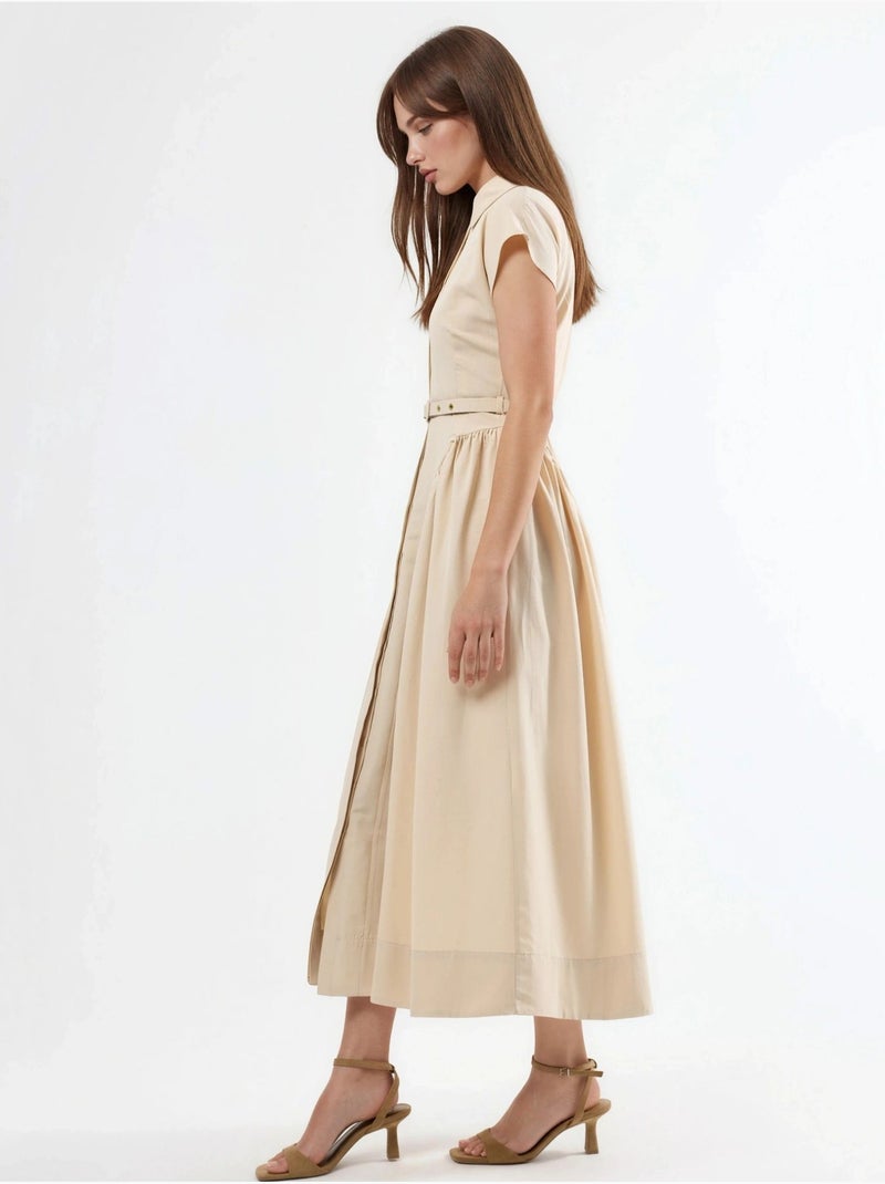 Robe midi à ceinture avec col chemise busem Beige argile - Kiabi