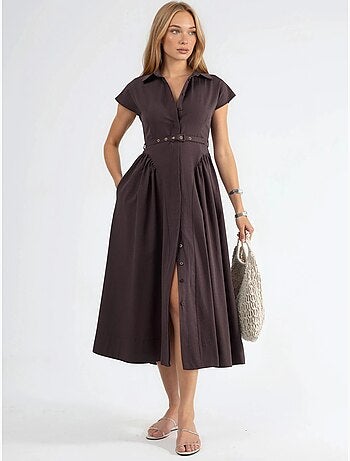 Robe midi à ceinture avec col chemise busem