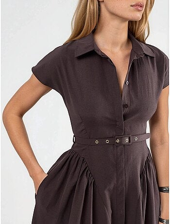 Robe midi à ceinture avec col chemise busem