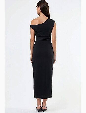 Robe midi à col asymétrique avec détails accessoires busem