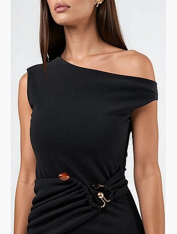 Robe midi à col asymétrique avec détails accessoires busem