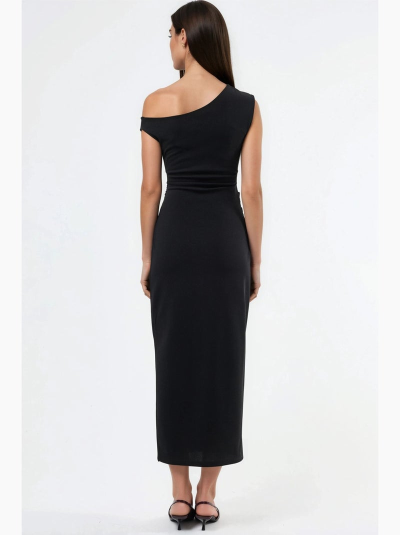 Robe midi à col asymétrique avec détails accessoires busem Noir - Kiabi