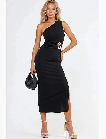 Robe midi à col asymétrique avec détails accessoirisés busem