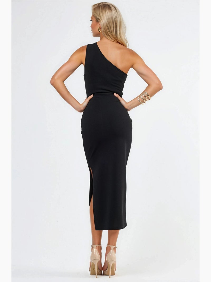 Robe midi à col asymétrique avec détails accessoirisés busem Noir - Kiabi
