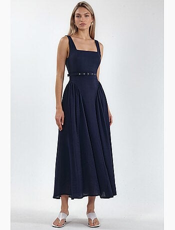 Robe midi à col carré avec ceinture busem