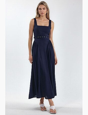 Robe midi à col carré avec ceinture busem