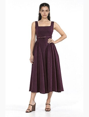 Robe midi à col carré avec ceinture busem