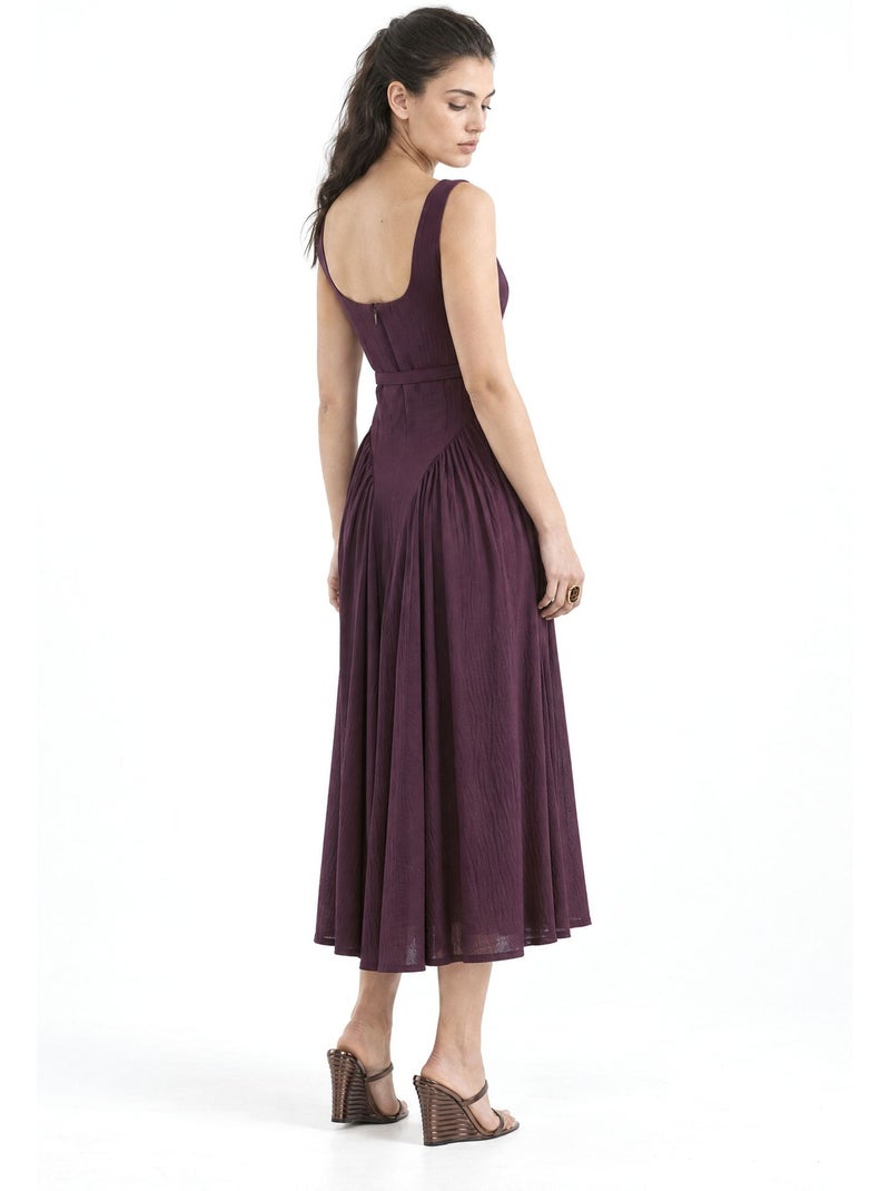 Robe midi à col carré avec ceinture busem Rouge bordeaux - Kiabi
