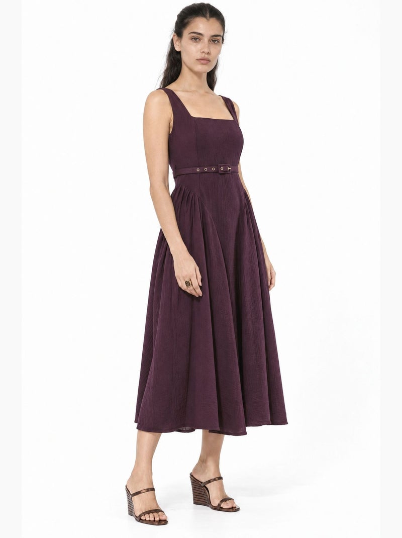 Robe midi à col carré avec ceinture busem Rouge bordeaux - Kiabi