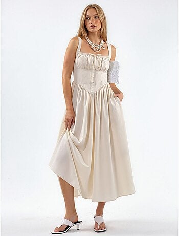 Robe midi à col carré avec détail boutonné busem