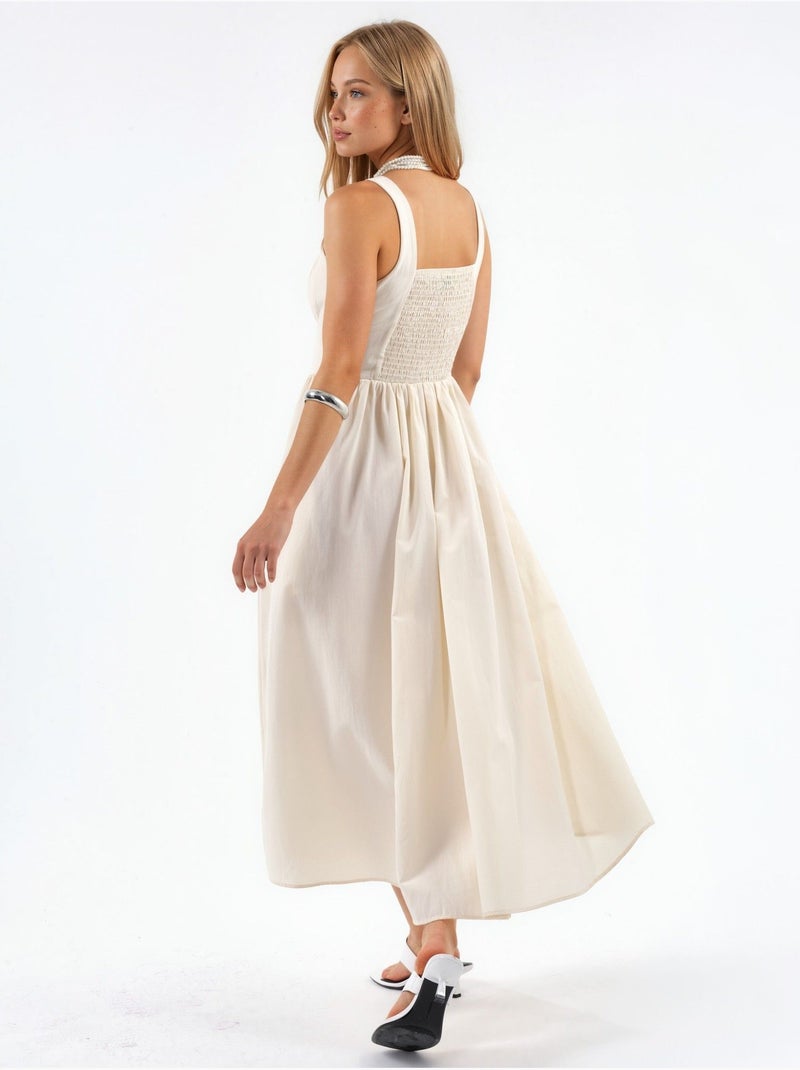 Robe midi à col carré avec détail boutonné busem Blanc cassé - Kiabi
