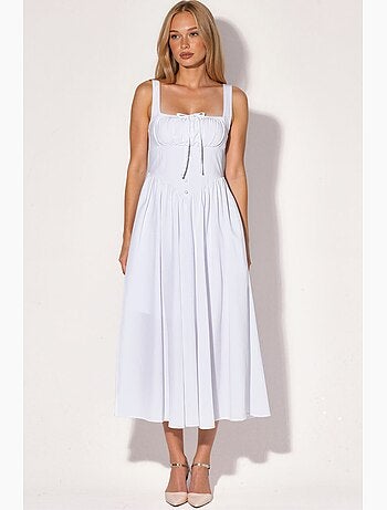 Robe midi à col carré avec détail boutonné busem