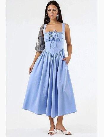 Robe midi à col carré avec détail boutonné busem
