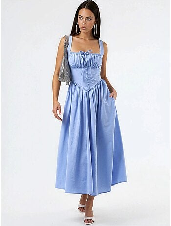 Robe midi à col carré avec détail boutonné busem