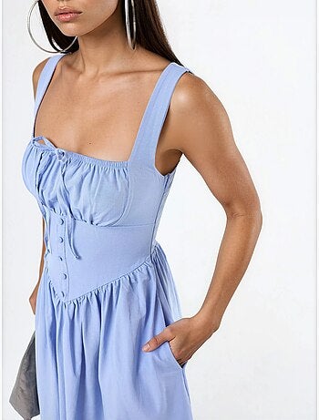 Robe midi à col carré avec détail boutonné busem