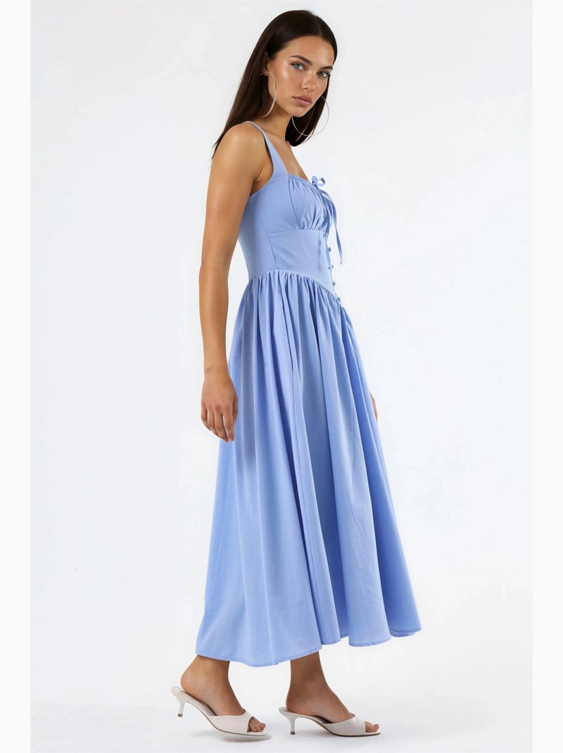 Robe midi à col carré avec détail boutonné busem Bleu ciel - Kiabi