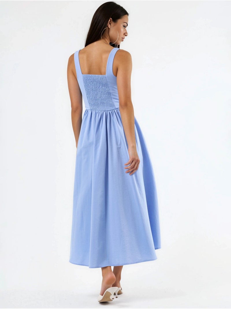 Robe midi à col carré avec détail boutonné busem Bleu ciel - Kiabi
