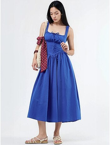Robe midi à col carré avec détail boutonné busem