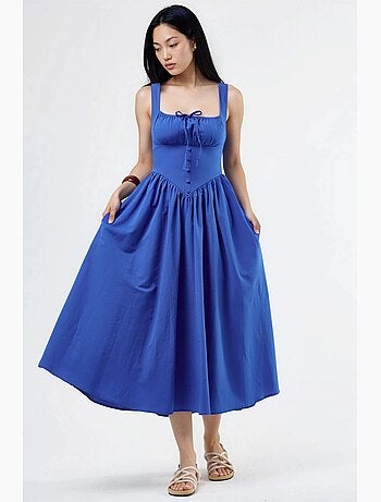 Robe midi à col carré avec détail boutonné busem