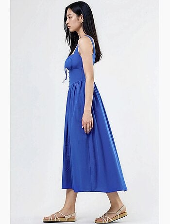Robe midi à col carré avec détail boutonné busem