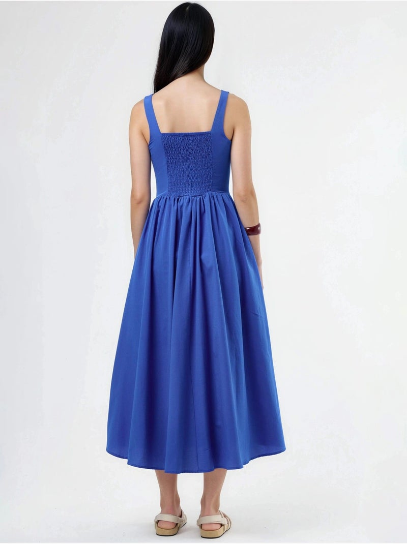 Robe midi à col carré avec détail boutonné busem Bleu cobalt - Kiabi