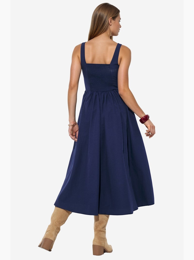 Robe midi à col carré avec détail boutonné busem Bleu marine - Kiabi