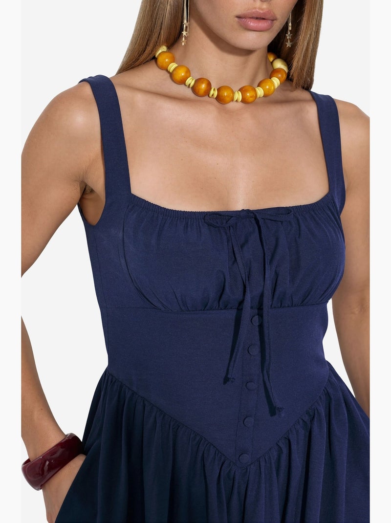 Robe midi à col carré avec détail boutonné busem Bleu marine - Kiabi
