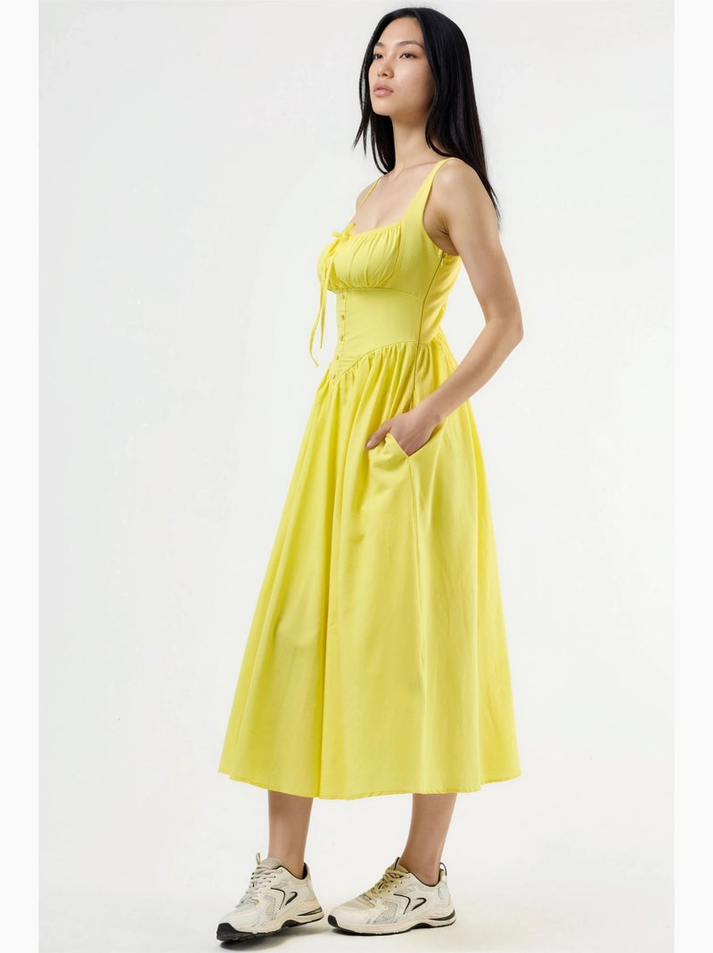 Robe midi à col carré avec détail boutonné busem Jaune citron - Kiabi