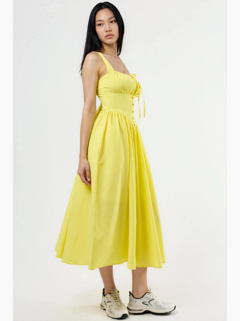 Robe midi à col carré avec détail boutonné busem Jaune citron - Kiabi