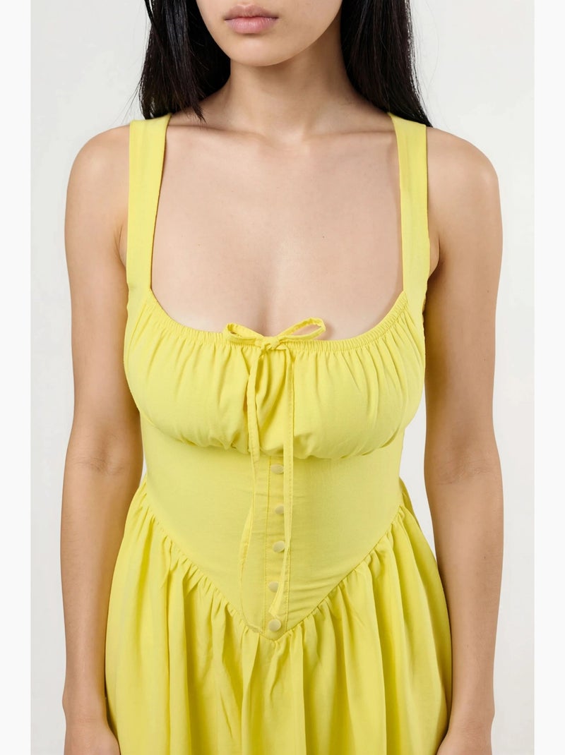 Robe midi à col carré avec détail boutonné busem Jaune citron - Kiabi