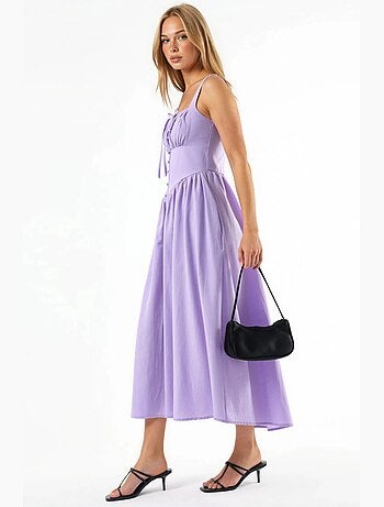 Robe midi à col carré avec détail boutonné busem