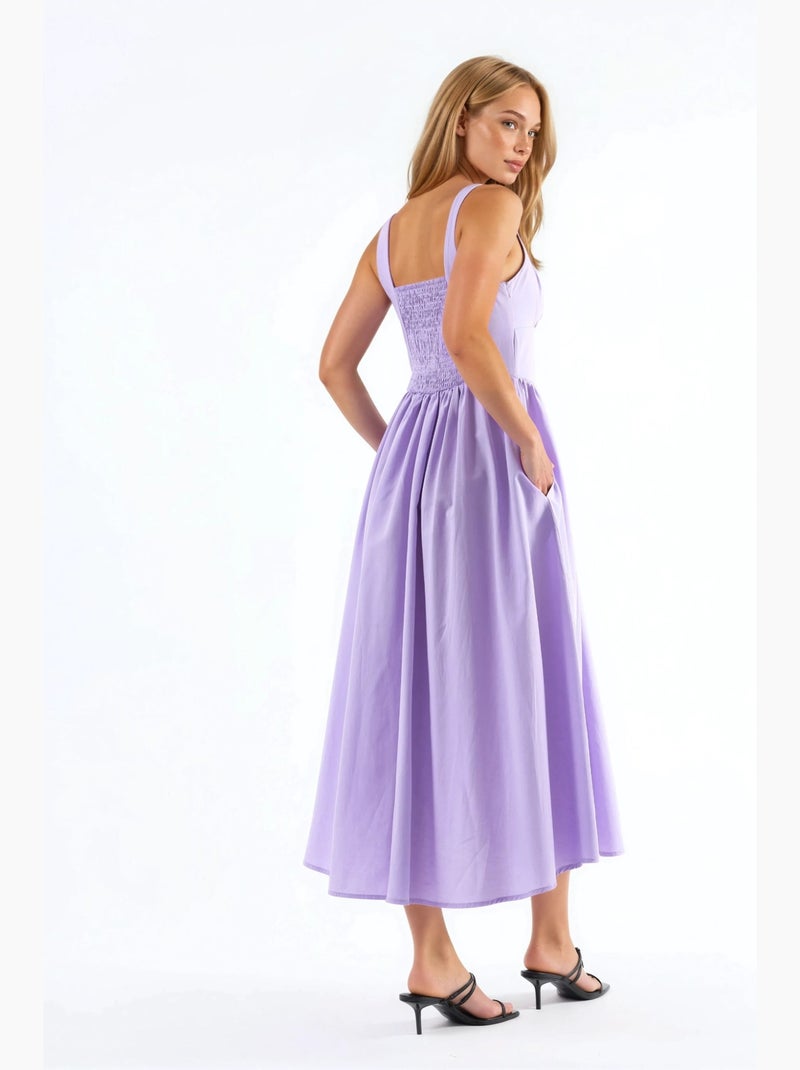 Robe midi à col carré avec détail boutonné busem Lavande - Kiabi