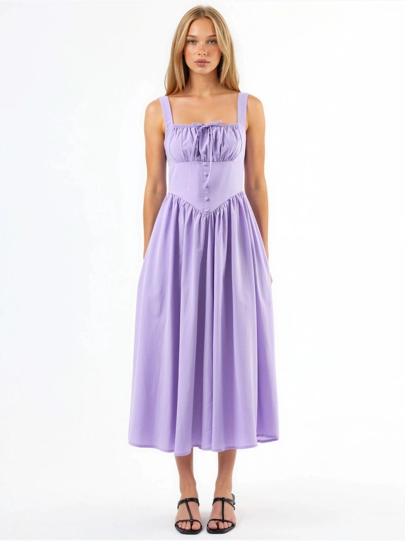 Robe midi à col carré avec détail boutonné busem Lavande - Kiabi