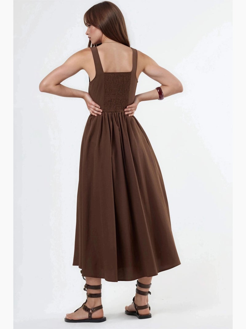 Robe midi à col carré avec détail boutonné busem Marron clair - Kiabi