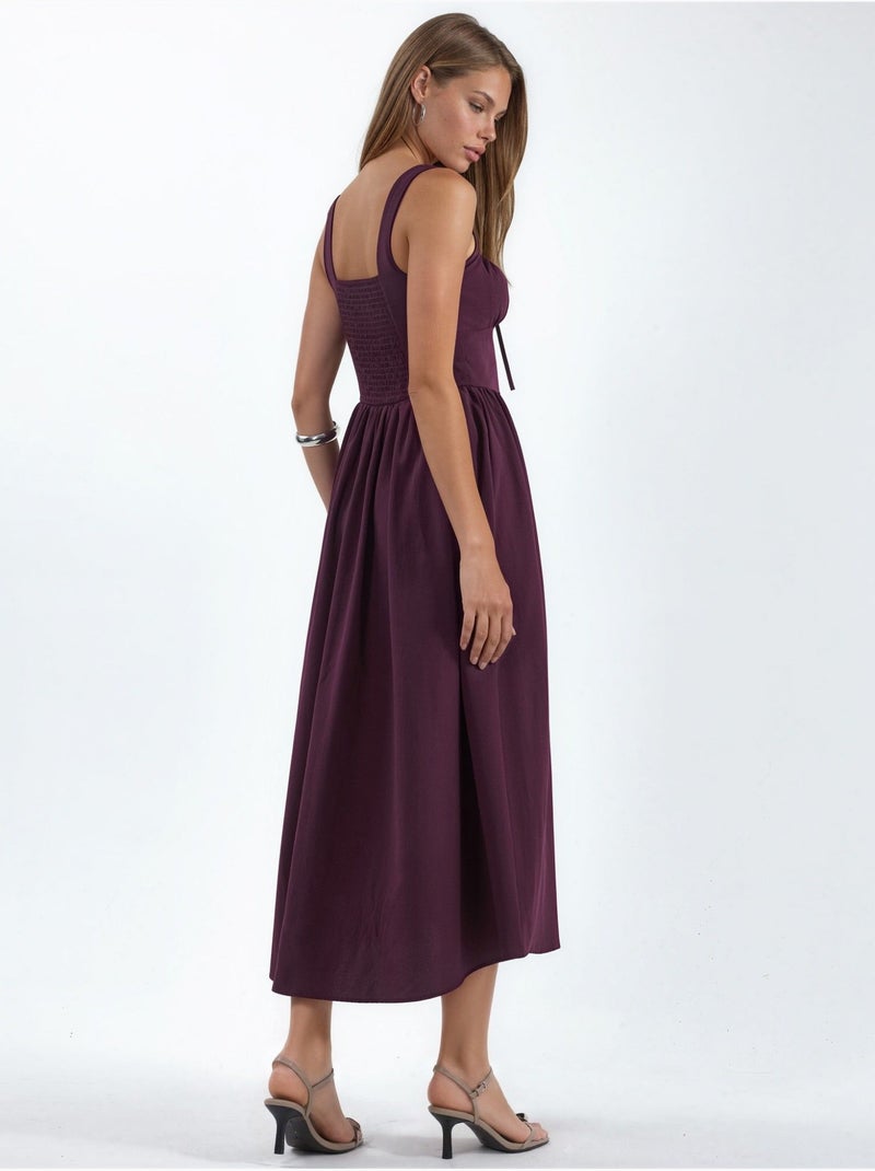 Robe midi à col carré avec détail boutonné busem Mauve - Kiabi