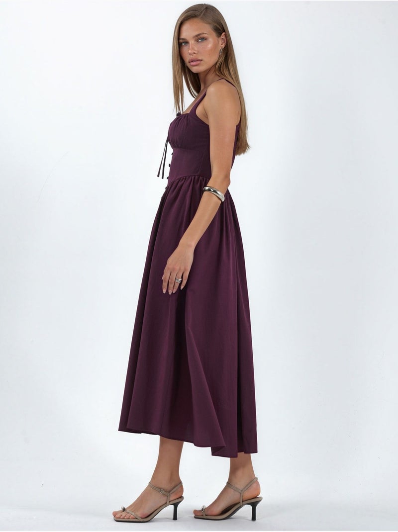 Robe midi à col carré avec détail boutonné busem Mauve - Kiabi