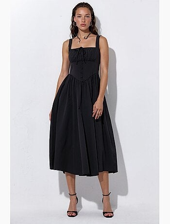 Robe midi à col carré avec détail boutonné busem