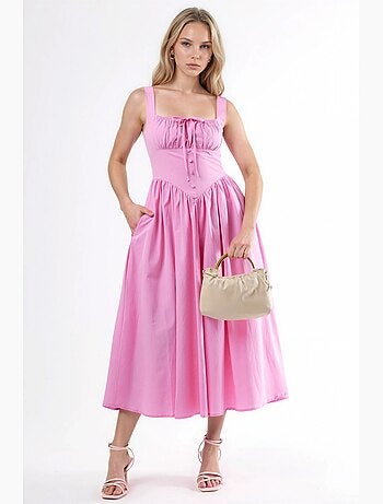 Robe midi à col carré avec détail boutonné busem